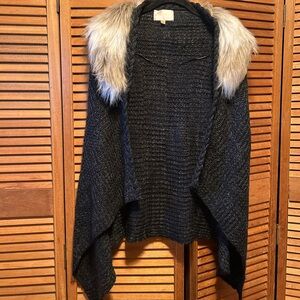 Skies Are Blue Black & Gray Asymmetrical Knit Vest with Removable Faux Fur